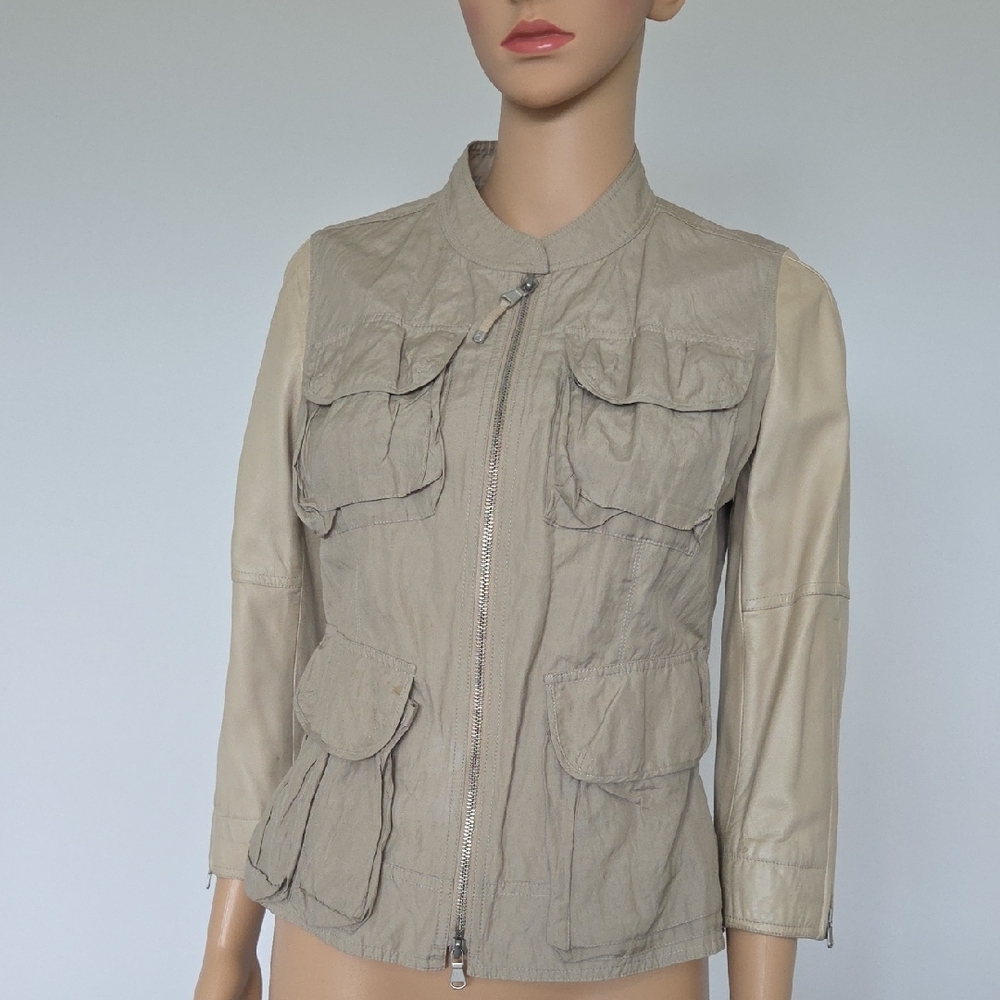 KAUFMAN FRANCO Women's Tan Utility Jacket with Leather sleeves